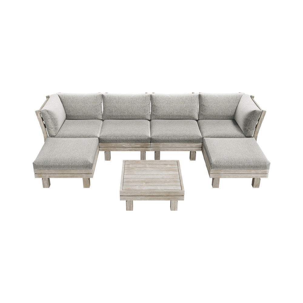 Livsip 7PCS Outdoor Sofa Set Wooden Lounge Setting Table Chair-Outdoor Sofa Set-PEROZ Accessories