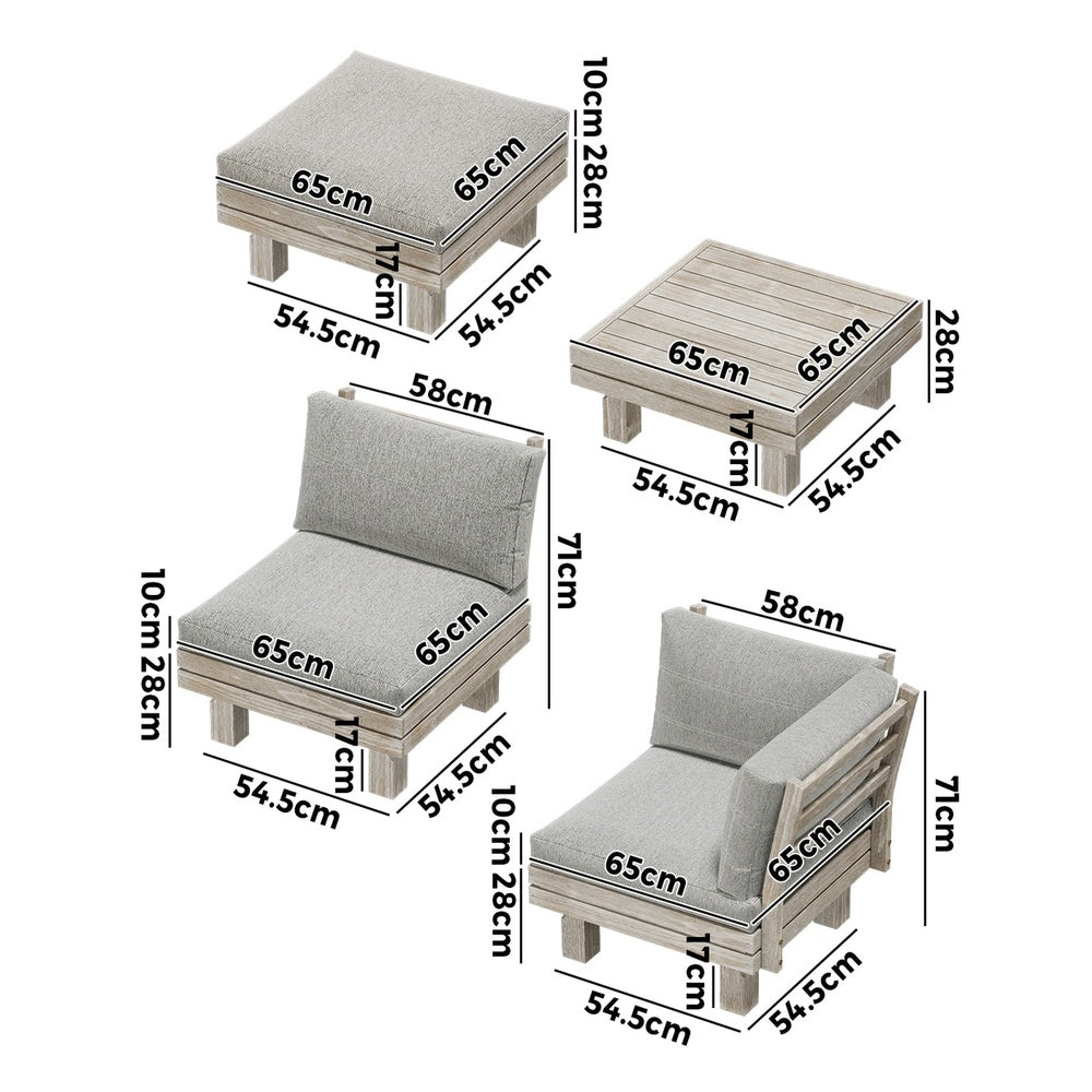 Livsip 7PCS Outdoor Sofa Set Wooden Lounge Setting Table Chair-Outdoor Sofa Set-PEROZ Accessories