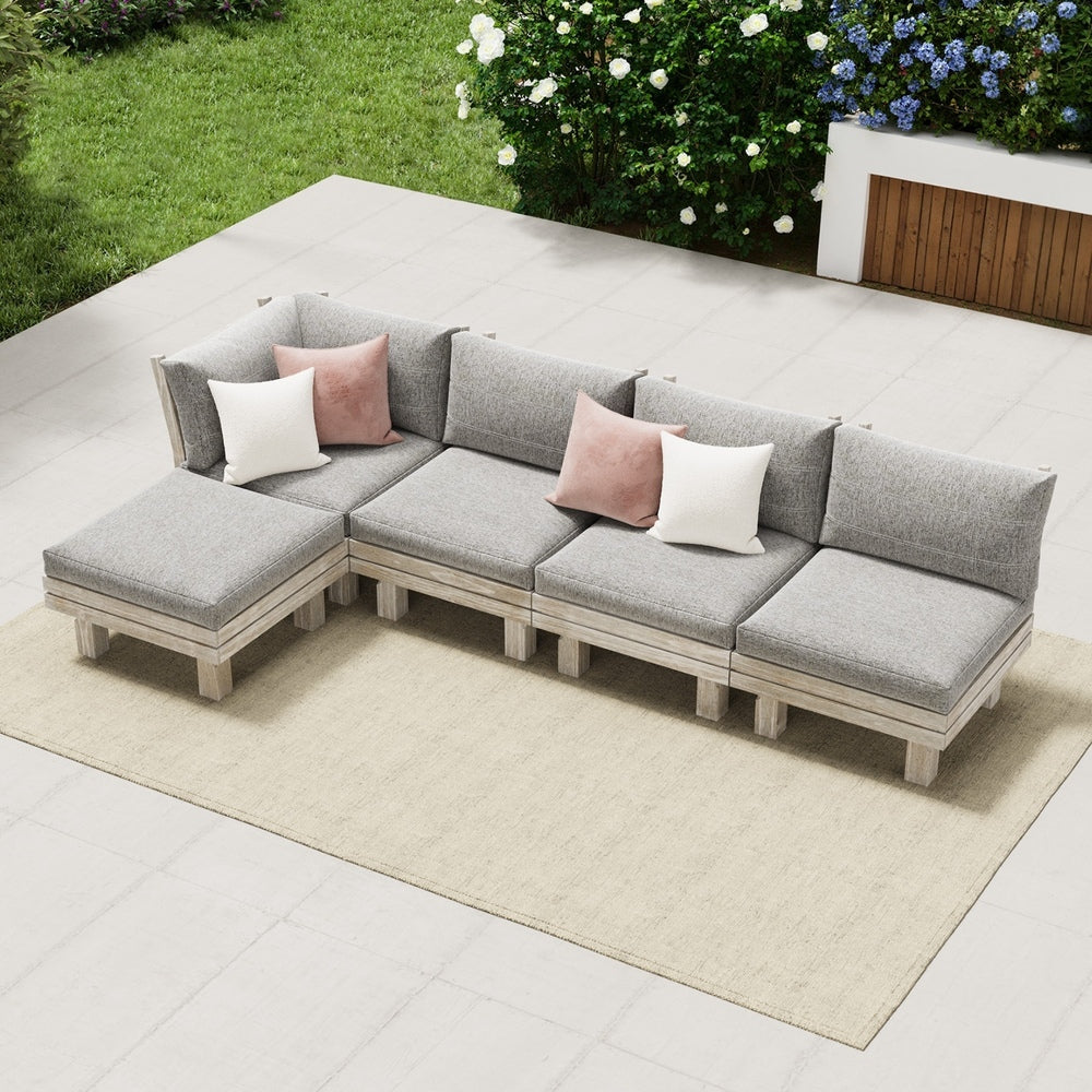 Livsip 5PCS Outdoor Furniture Sofa Set Wooden Lounge Setting-Outdoor Sofa Set-PEROZ Accessories