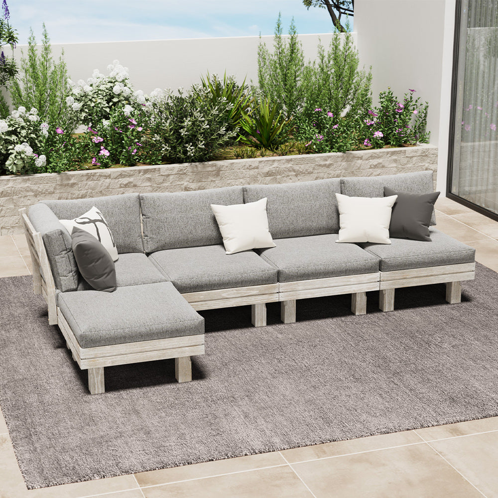 Livsip 5PCS Outdoor Furniture Sofa Set Wooden Lounge Setting-Outdoor Sofa Set-PEROZ Accessories