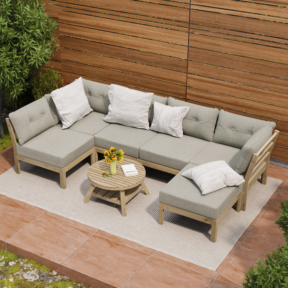 Livsip 7 Piece Outdoor Sofa Set 5-Seater Lounge Setting-Outdoor Sofa Sets-PEROZ Accessories