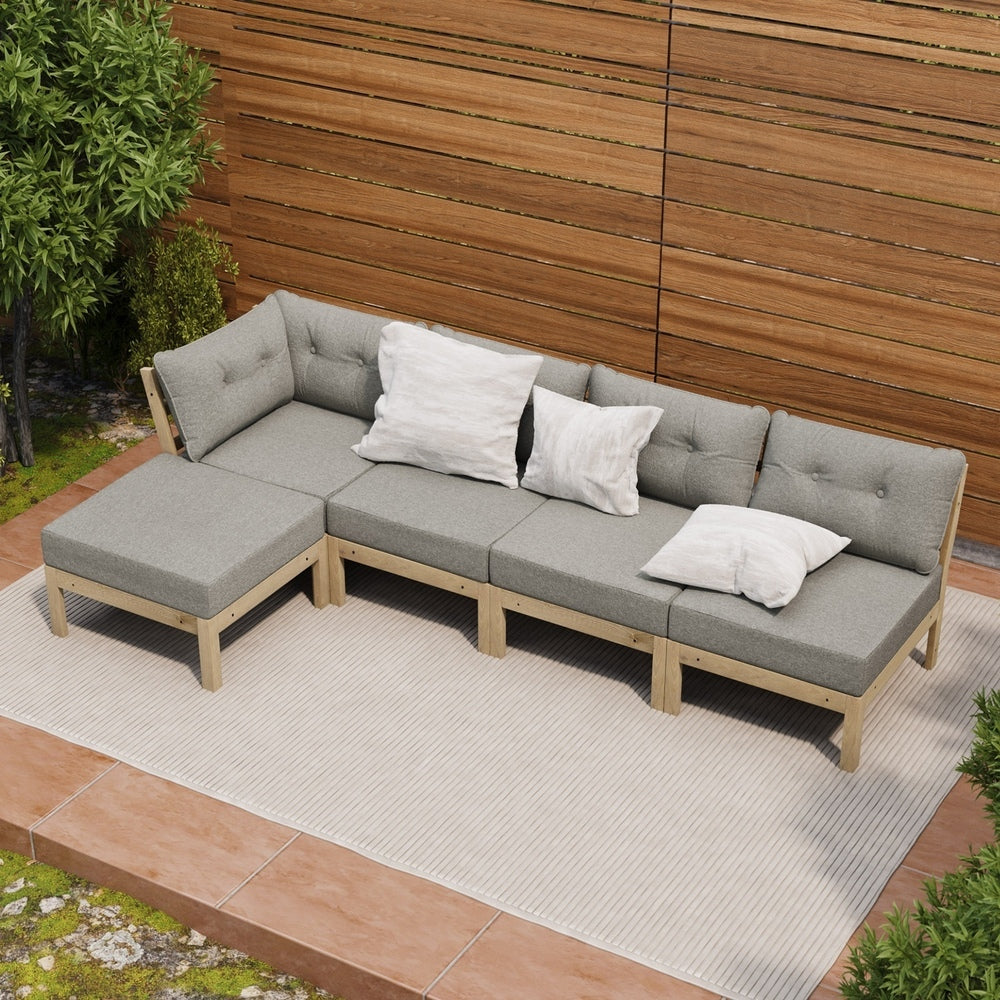 Livsip 5 Piece Outdoor Sofa Set 4-seater sofa & 1 Ottoman Beige-Outdoor Sofa Set-PEROZ Accessories