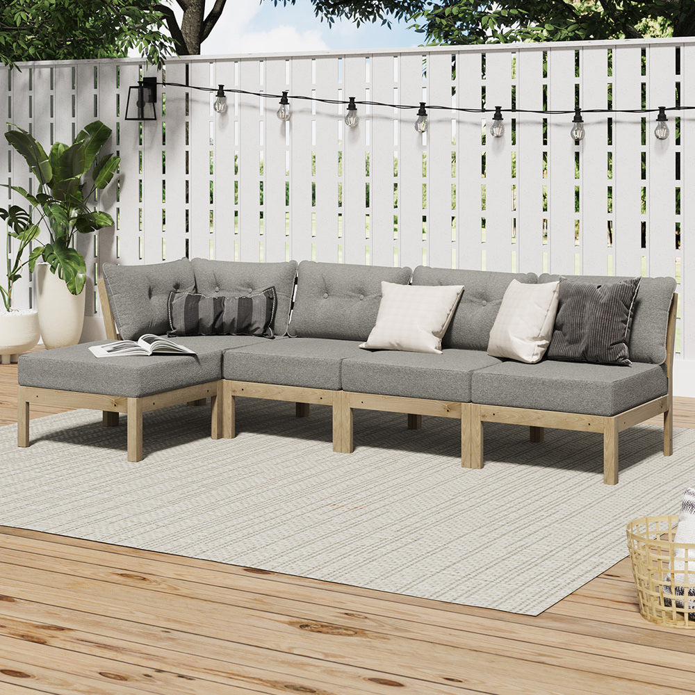 Livsip 5 Piece Outdoor Sofa Set 4-seater sofa & 1 Ottoman Beige-Outdoor Sofa Set-PEROZ Accessories
