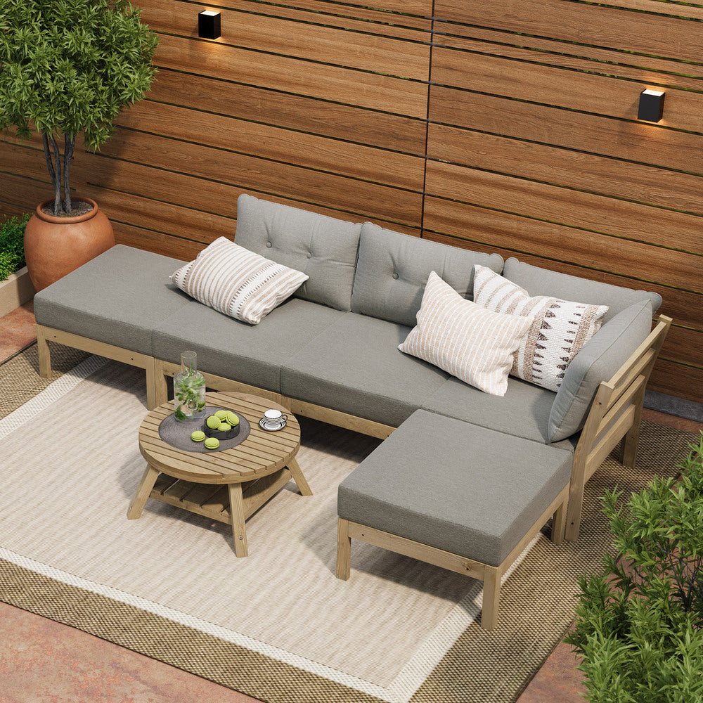 Livsip Outdoor Lounge Sofa Set 7 Piece Garden Furniture Grey-Outdoor Sofa Sets-PEROZ Accessories