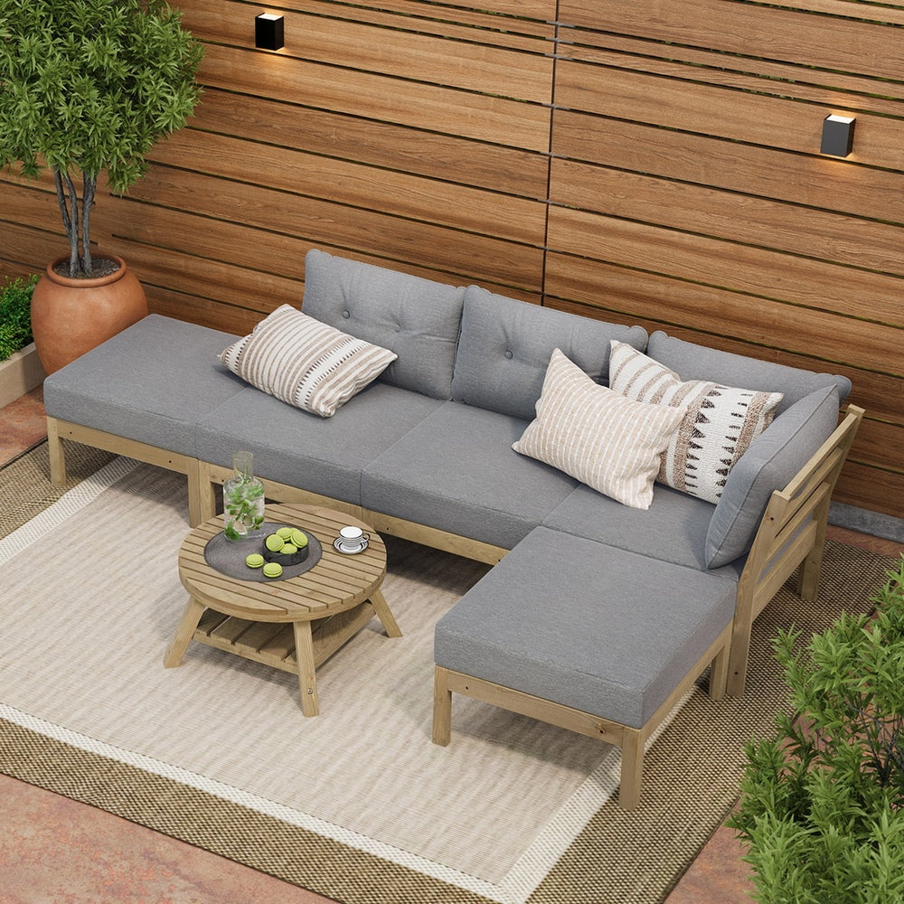Livsip Outdoor Lounge Sofa Set 7 Piece Garden Furniture Grey-Outdoor Sofa Sets-PEROZ Accessories