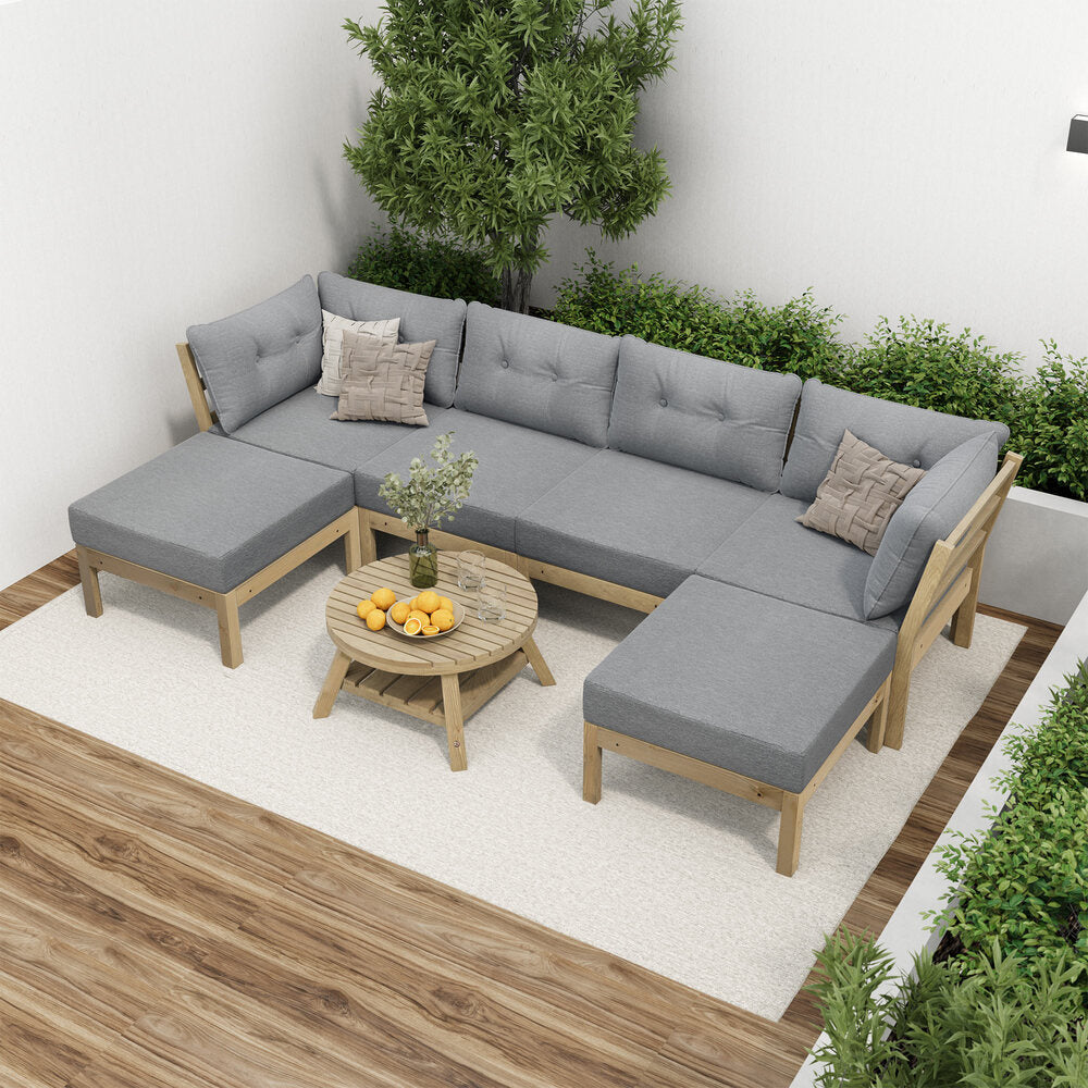 Livsip 6 Piece Outdoor Lounge Sofa Set Garden Furniture Grey-Outdoor Sofa Sets-PEROZ Accessories