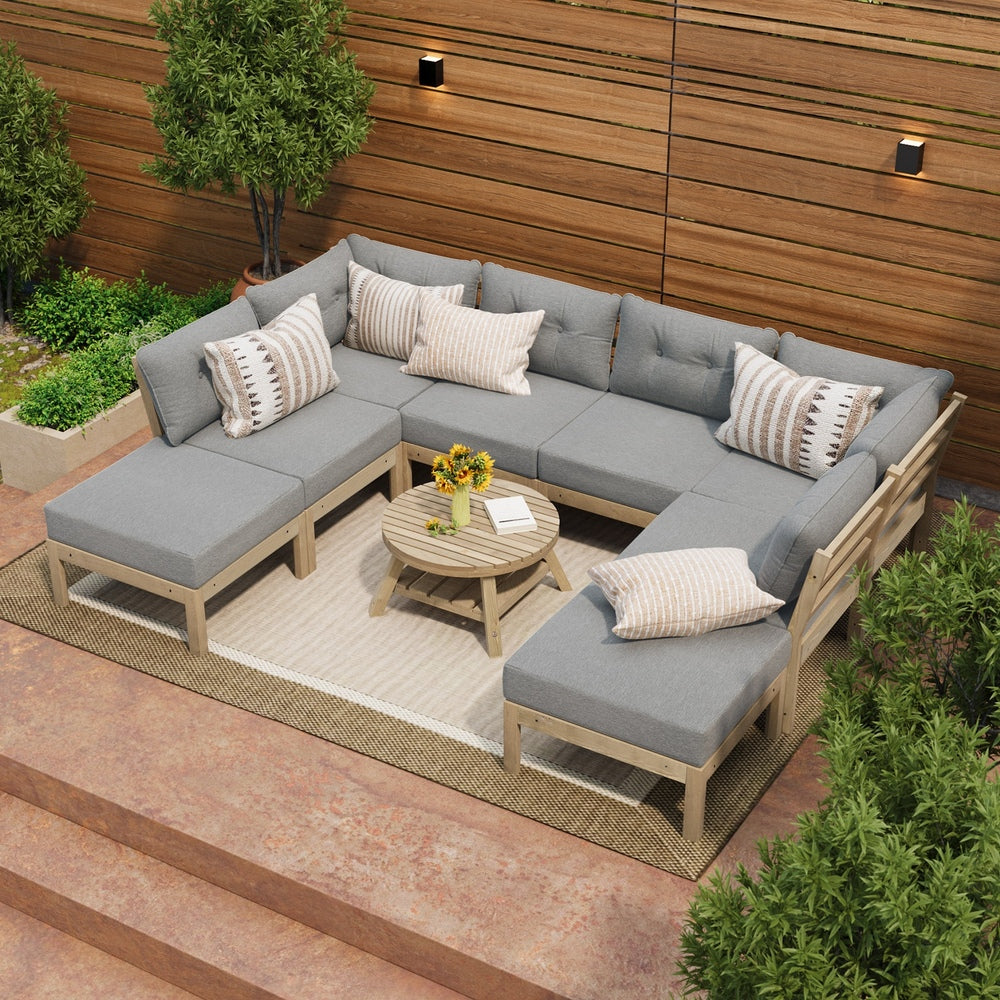 Livsip 9PCS Outdoor Sofa Set Lounge Setting Table Chair Grey-Outdoor Sofa Set-PEROZ Accessories