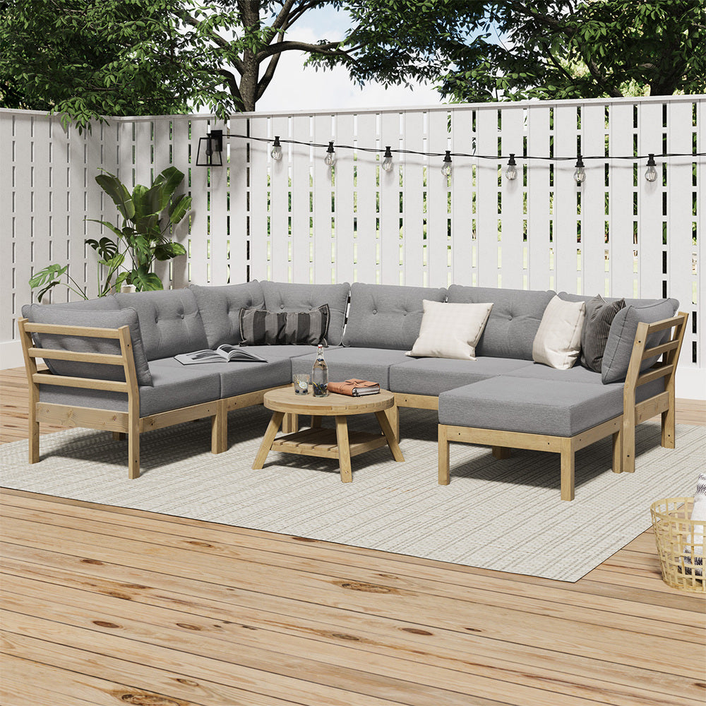 Livsip 8PCS Outdoor Sofa Set Lounge Setting Table Chair Grey-Outdoor Sofa Set-PEROZ Accessories