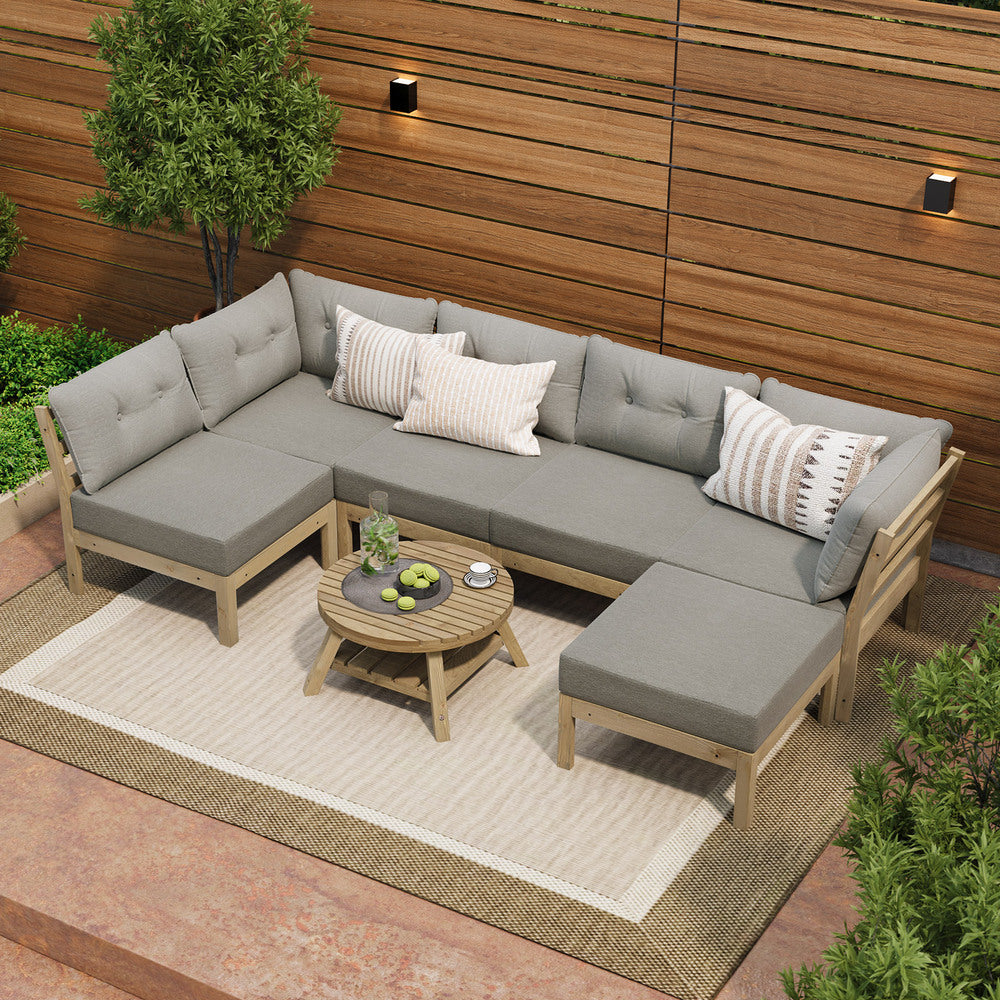 Livsip 7 Piece Outdoor Sofa Set 6-Seater Lounge Setting Grey-Outdoor Sofa Sets-PEROZ Accessories