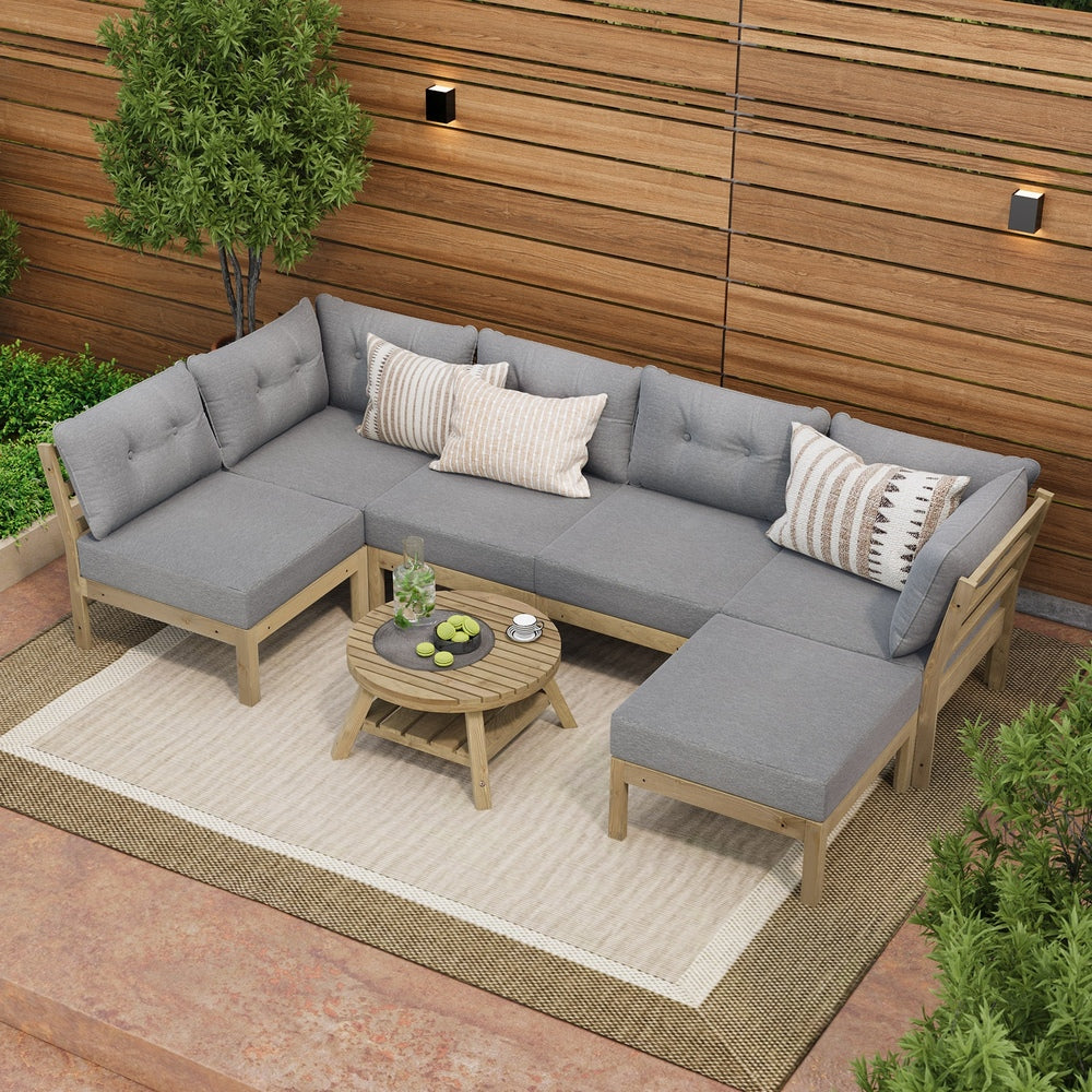 Livsip 7 Piece Outdoor Sofa Set 6-Seater Lounge Setting Grey-Outdoor Sofa Sets-PEROZ Accessories
