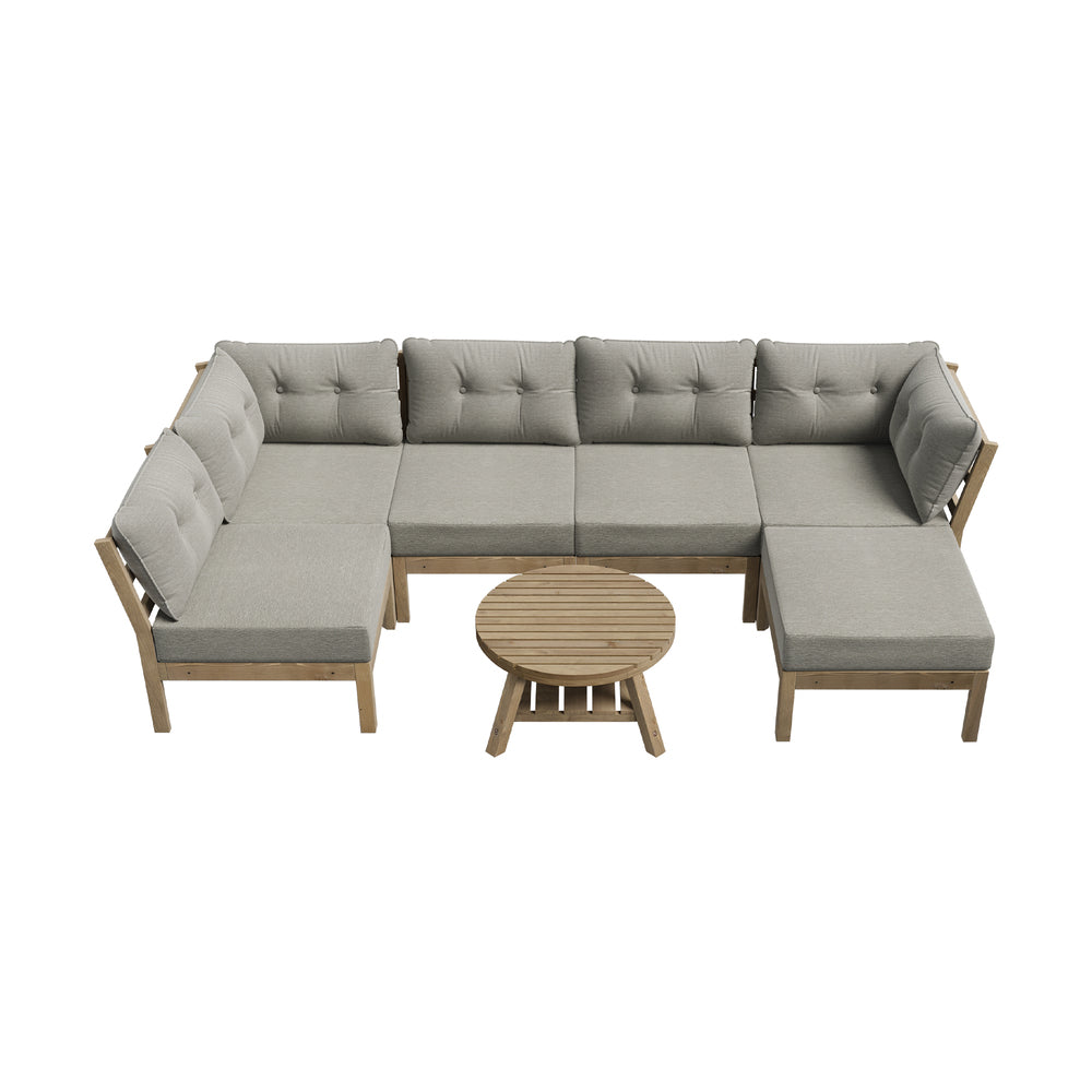 Livsip 7 Piece Outdoor Sofa Set 6-Seater Lounge Setting Grey-Outdoor Sofa Sets-PEROZ Accessories