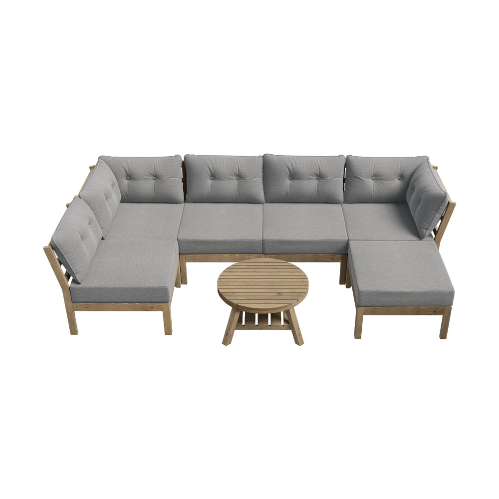 Livsip 7 Piece Outdoor Sofa Set 6-Seater Lounge Setting Grey-Outdoor Sofa Sets-PEROZ Accessories