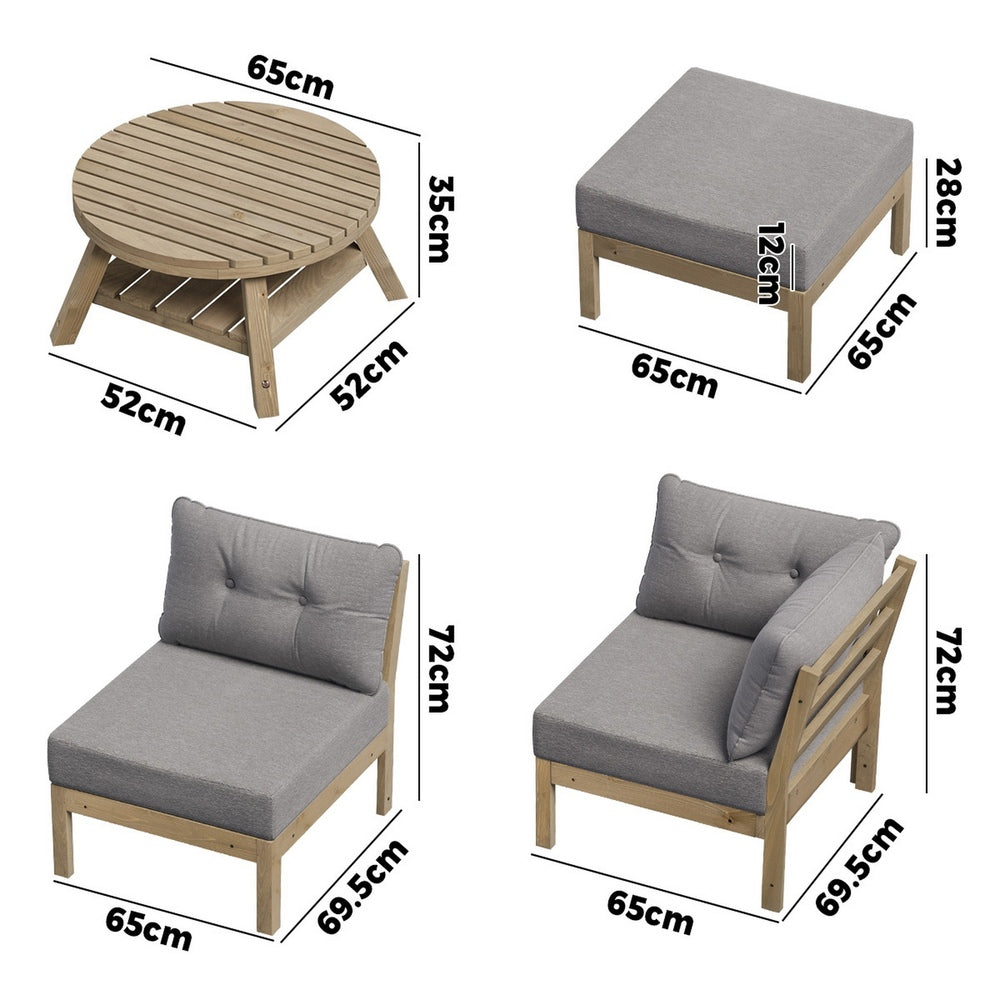 Livsip 7 Piece Outdoor Sofa Set 6-Seater Lounge Setting Grey-Outdoor Sofa Sets-PEROZ Accessories