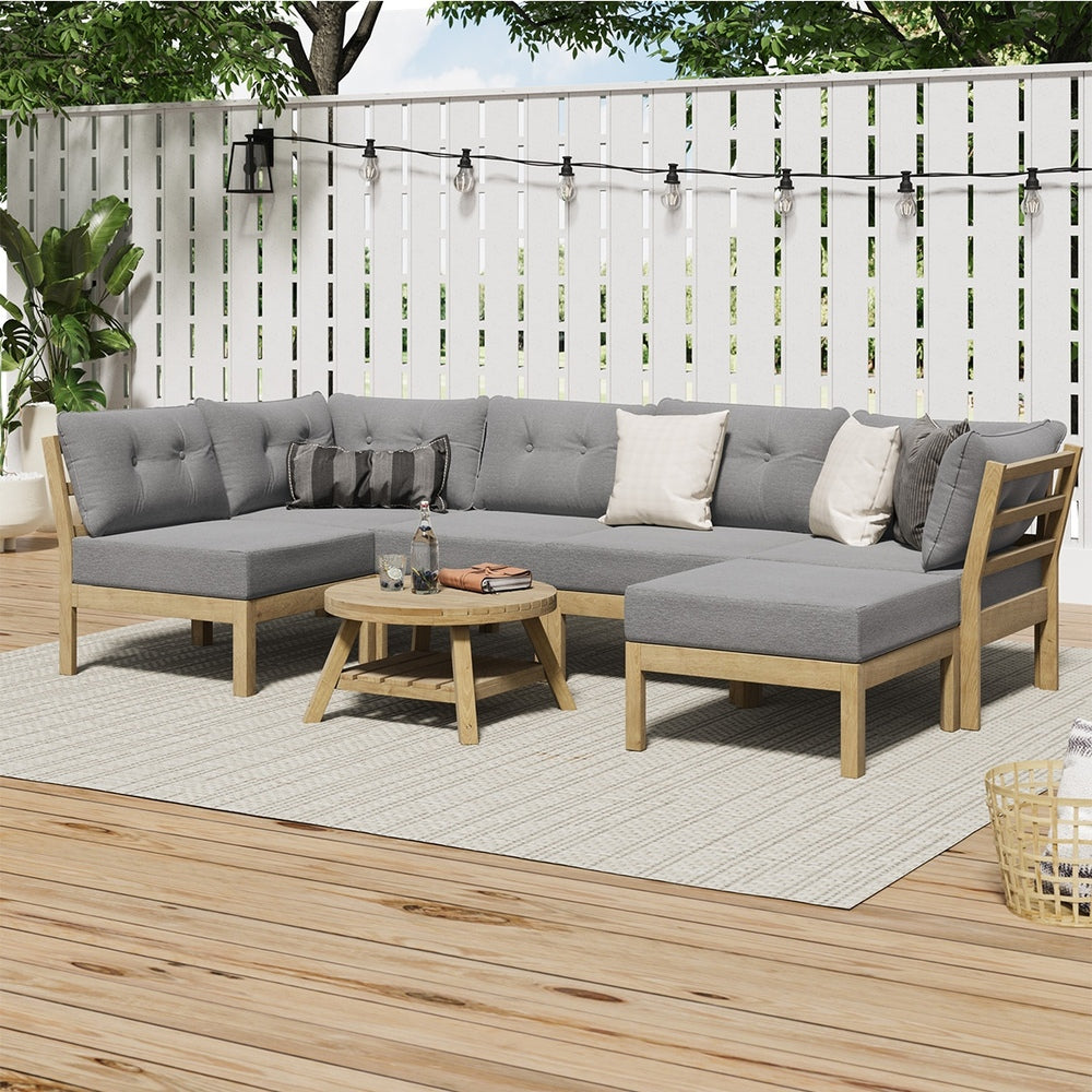 Livsip 7 Piece Outdoor Sofa Set 6-Seater Lounge Setting Grey-Outdoor Sofa Sets-PEROZ Accessories