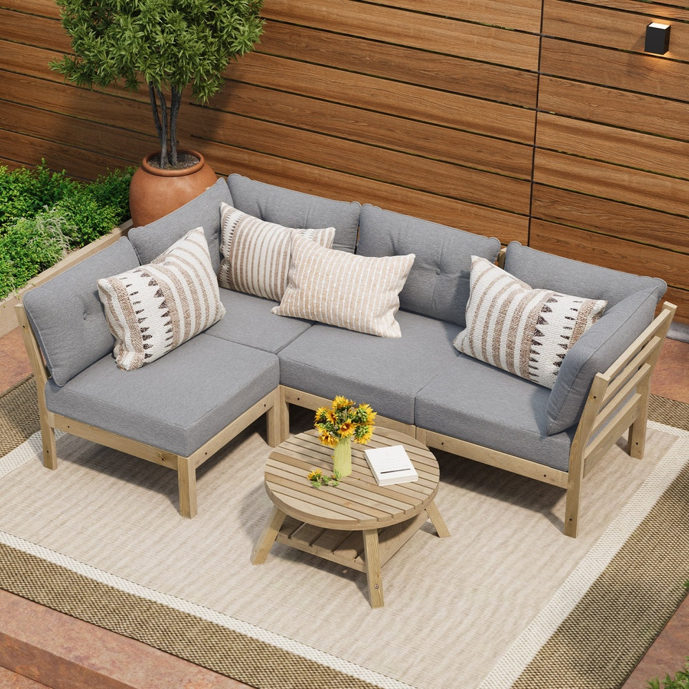 Livsip Outdoor Sofa Set 4 Seater Lounge Setting Patio Furniture Grey-Outdoor Sofa Set-PEROZ Accessories
