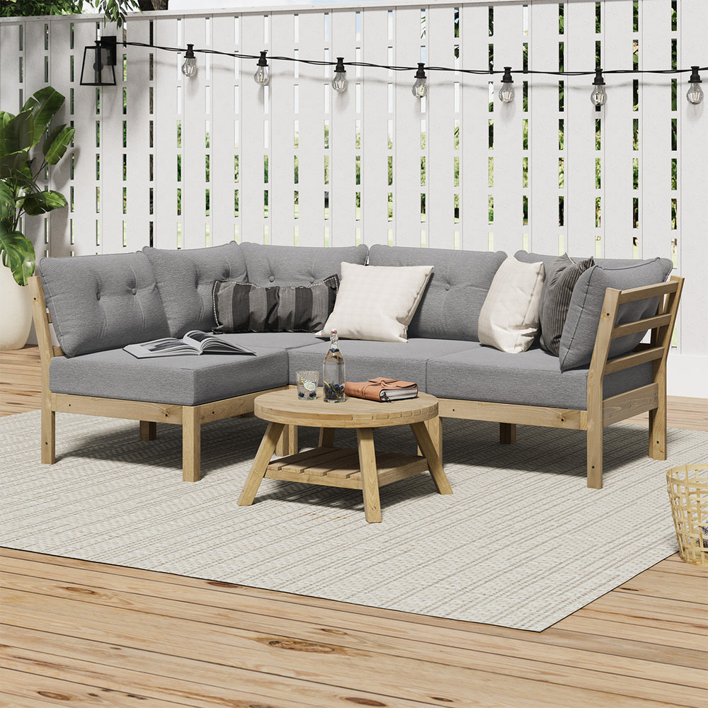 Livsip Outdoor Sofa Set 4 Seater Lounge Setting Patio Furniture Grey-Outdoor Sofa Set-PEROZ Accessories