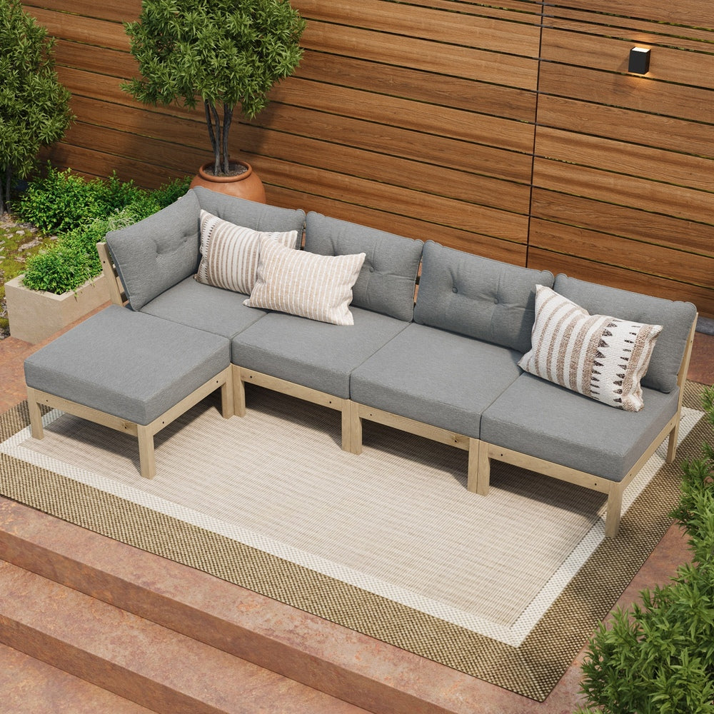 Livsip 5 Piece Outdoor Sofa Set Lounge Setting Garden Grey-Outdoor Sofa Set-PEROZ Accessories