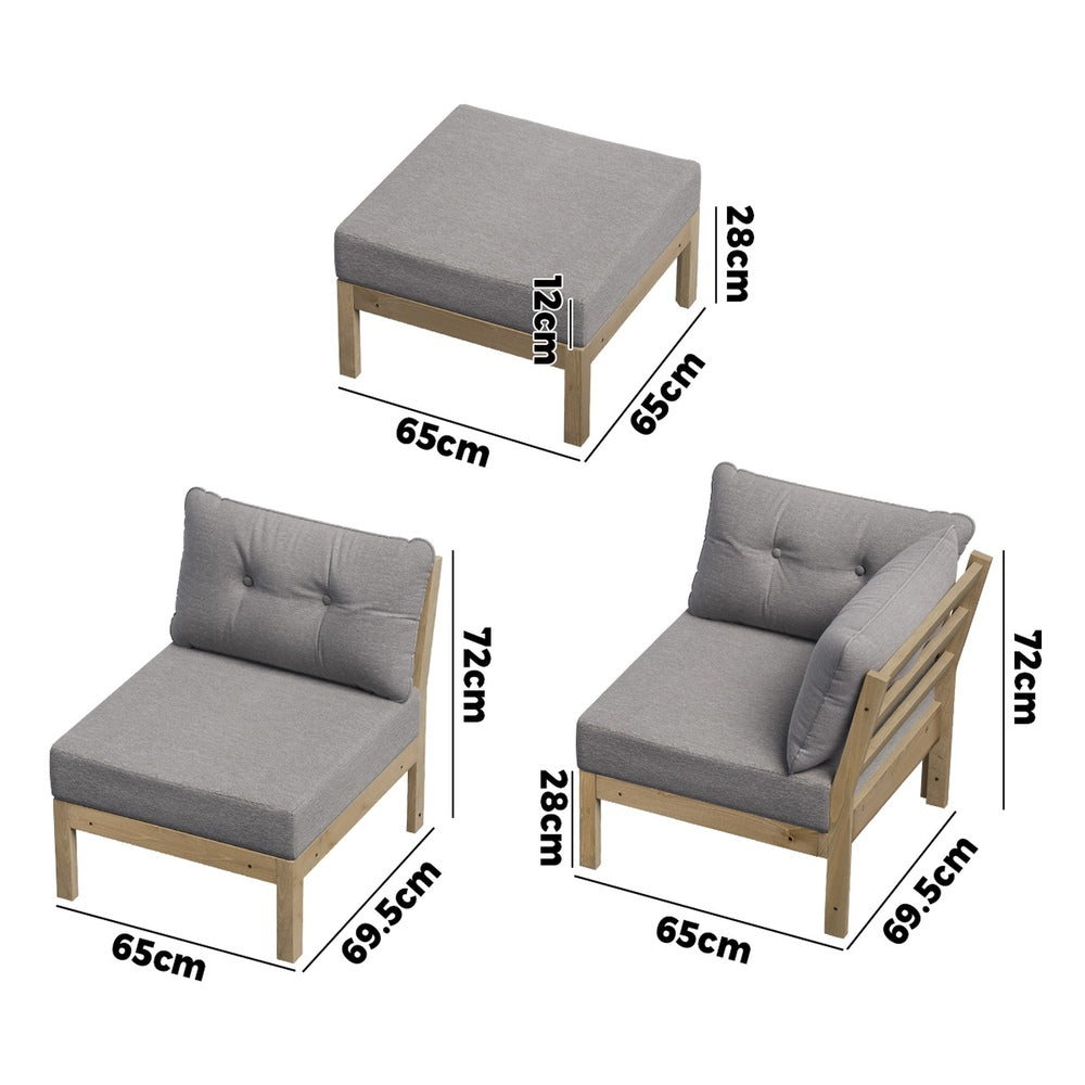 Livsip 5 Piece Outdoor Sofa Set Lounge Setting Garden Grey-Outdoor Sofa Set-PEROZ Accessories