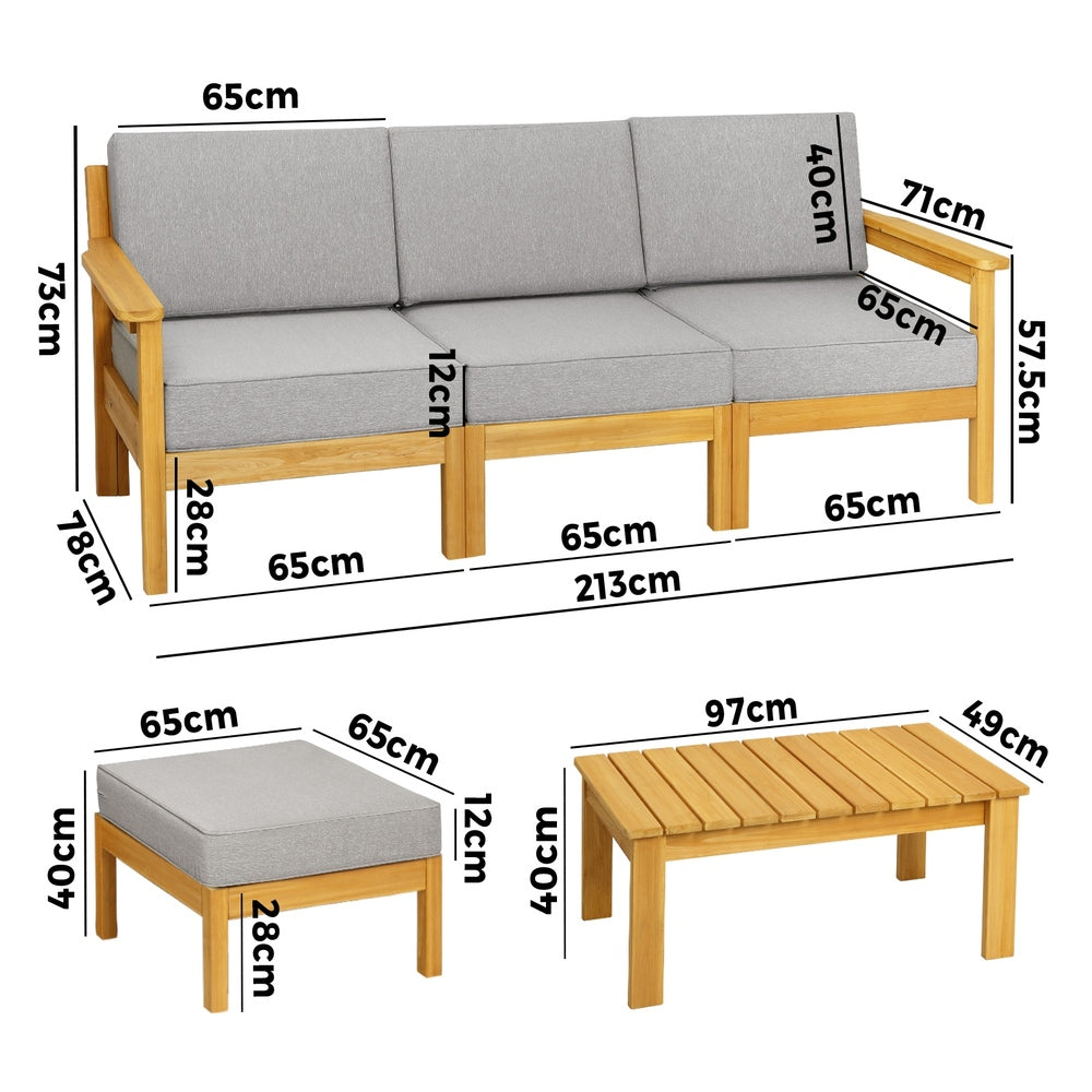 Livsip Outdoor Sofa Set Patio Furniture Wooden Table Chairs Garden Lounge 5Piece-Outdoor Sofa Set-PEROZ Accessories