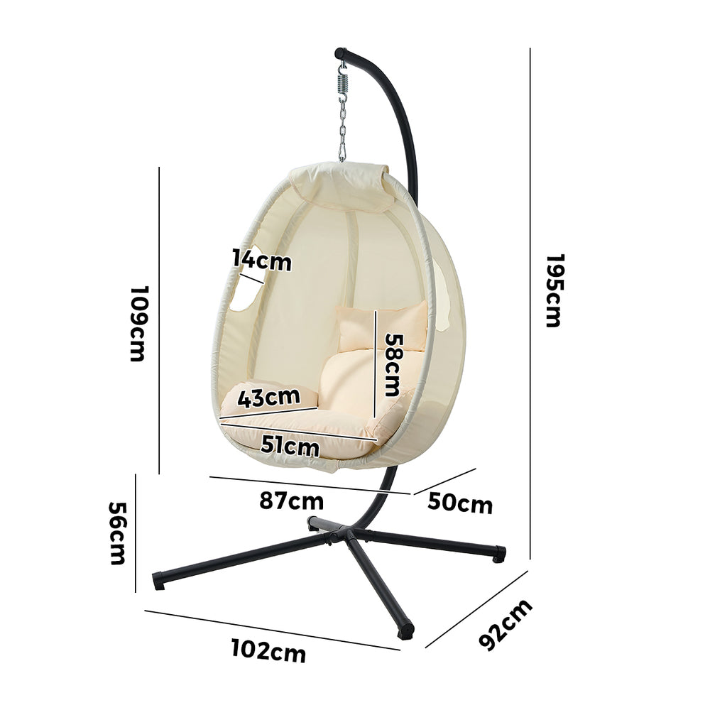 Livsip Outdoor Egg Hanging Chair Swing Seat with Stand Cushions Beige-Outdoor Hanging Chair-PEROZ Accessories