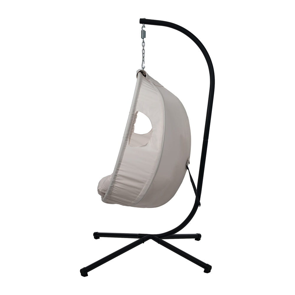 Livsip Outdoor Egg Hanging Chair Swing Seat with Stand Cushions Grey-Outdoor Hanging Chair-PEROZ Accessories