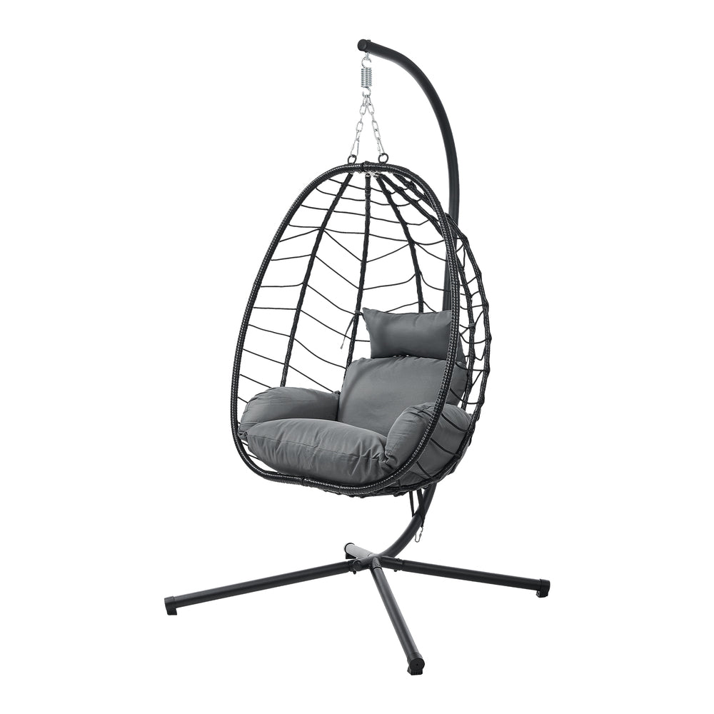 Livsip Outdoor Rattan Hanging Chair Porch Swing Chair Egg Seat Black-Outdoor Hanging Chair-PEROZ Accessories