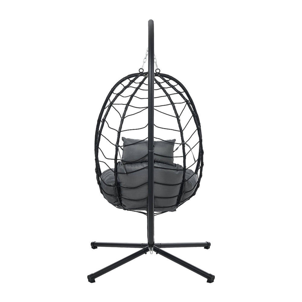 Livsip Outdoor Rattan Hanging Chair Porch Swing Chair Egg Seat Black-Outdoor Hanging Chair-PEROZ Accessories