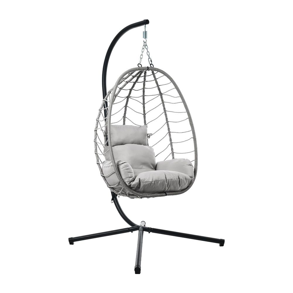 Livsip Outdoor Rattan Hanging Chair Porch Swing Chair Egg Seat Grey-Outdoor Hanging Chair-PEROZ Accessories