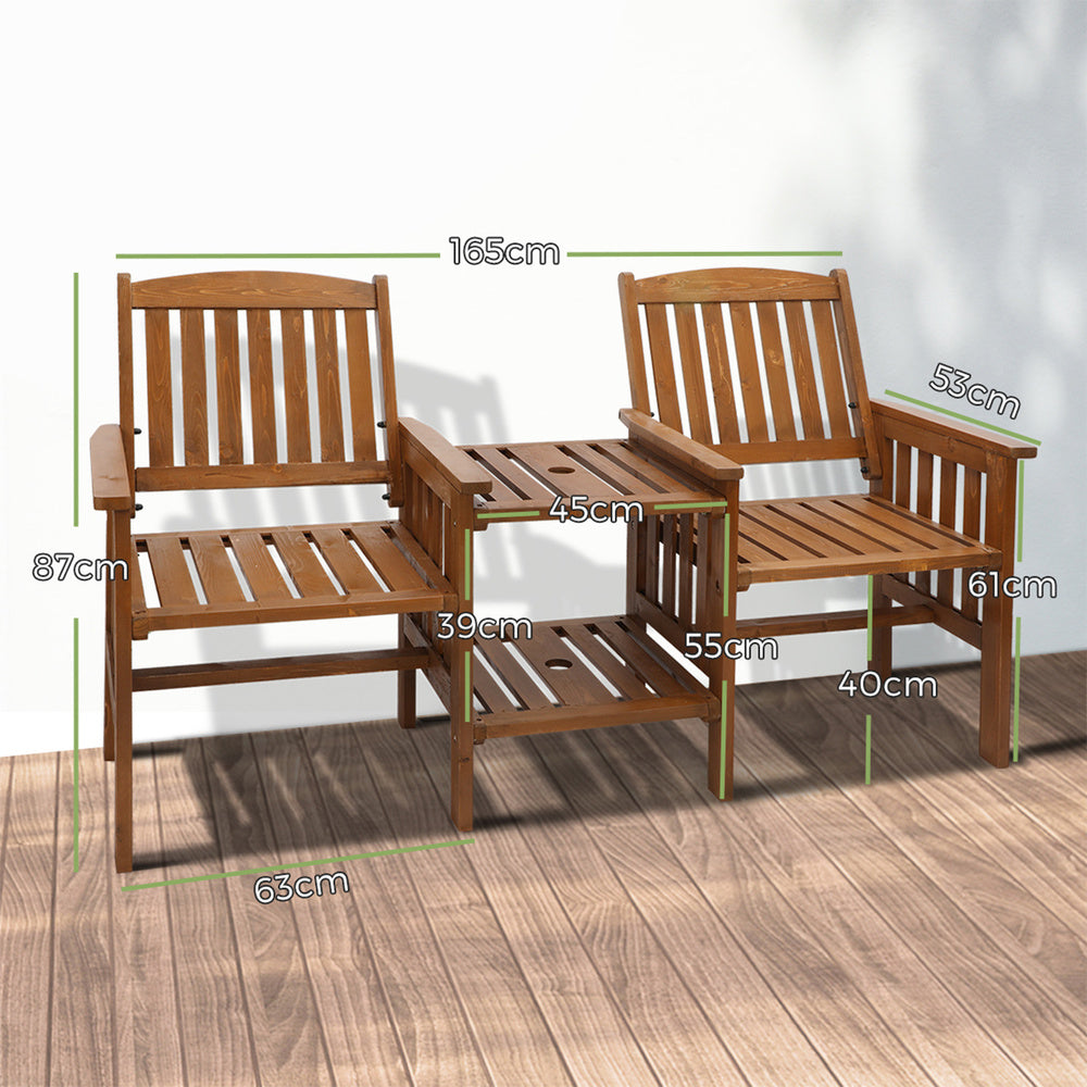 Livsip Wooden Garden Bench Chair & Table Loveseat Outdoor Furniture Patio-Outdoor Benches-PEROZ Accessories