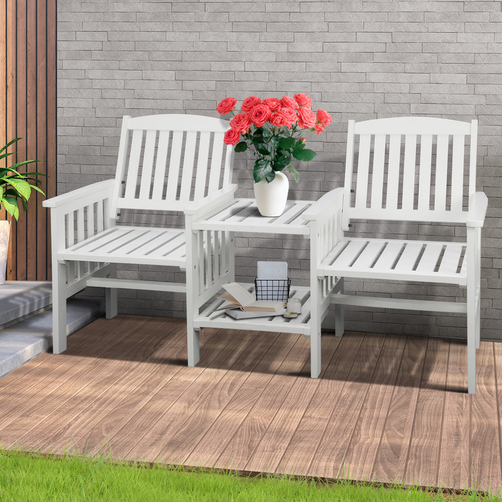 Livsip Wooden Garden Bench 2 Seat Chair & Table Outdoor Park Patio Furniture-Outdoor Benches-PEROZ Accessories