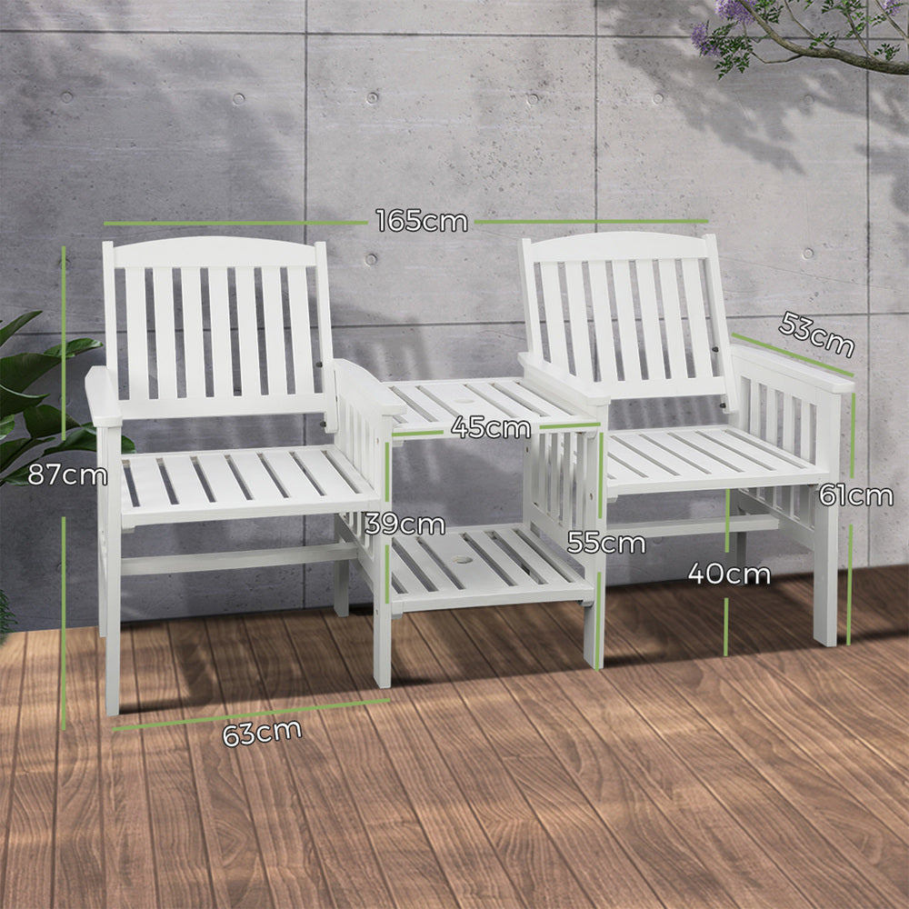Livsip Wooden Garden Bench 2 Seat Chair & Table Outdoor Park Patio Furniture-Outdoor Benches-PEROZ Accessories