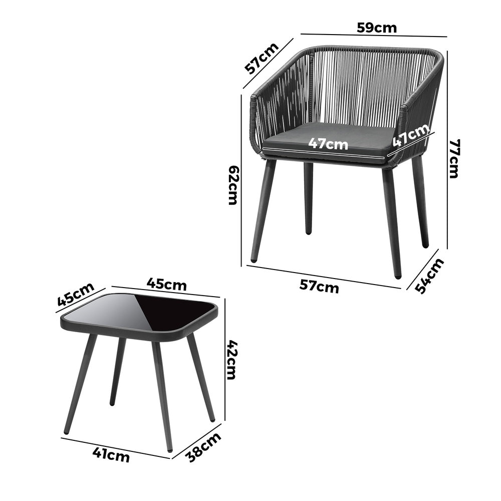 Livsip Outdoor Furniture 3 Piece Lounge Setting Chairs Side Table Bistro Set Patio-Outdoor Patio Sets-PEROZ Accessories