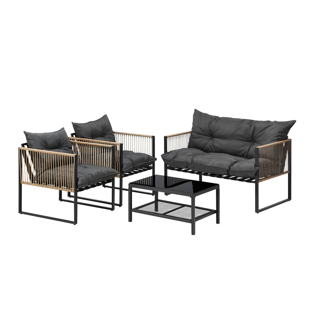 Livsip 4 Piece Outdoor Furniture Setting Garden Patio Lounge Sofa Table Chairs-Outdoor Patio Sets-PEROZ Accessories