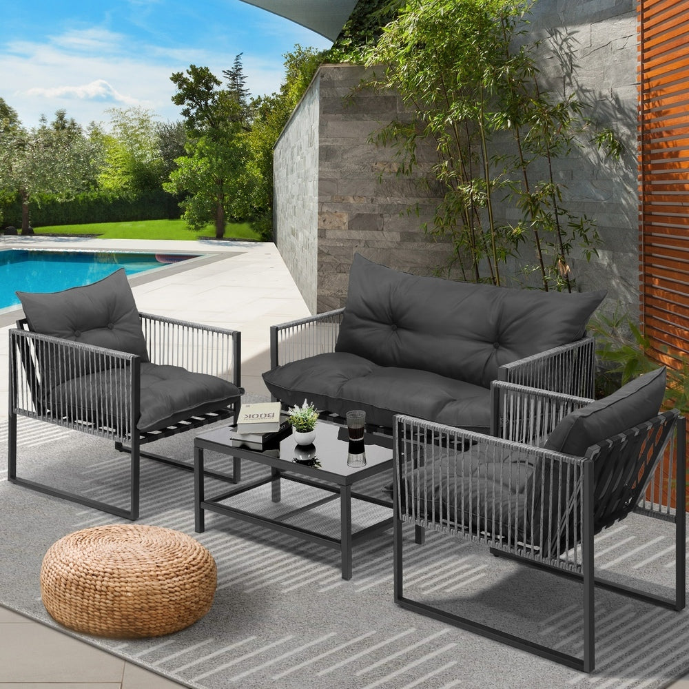 Livsip 4 Piece Outdoor Furniture Setting Grey-Outdoor Patio Set-PEROZ Accessories