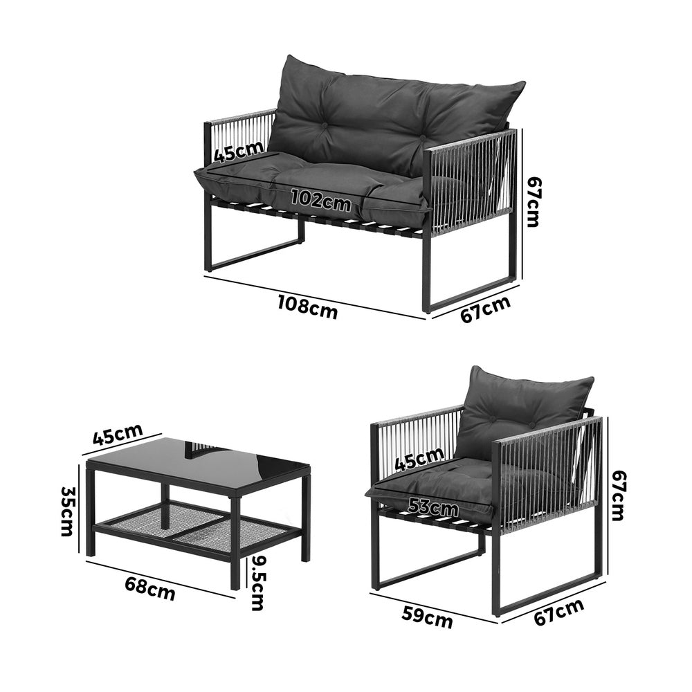 Livsip 4 Piece Outdoor Furniture Setting Grey-Outdoor Patio Set-PEROZ Accessories