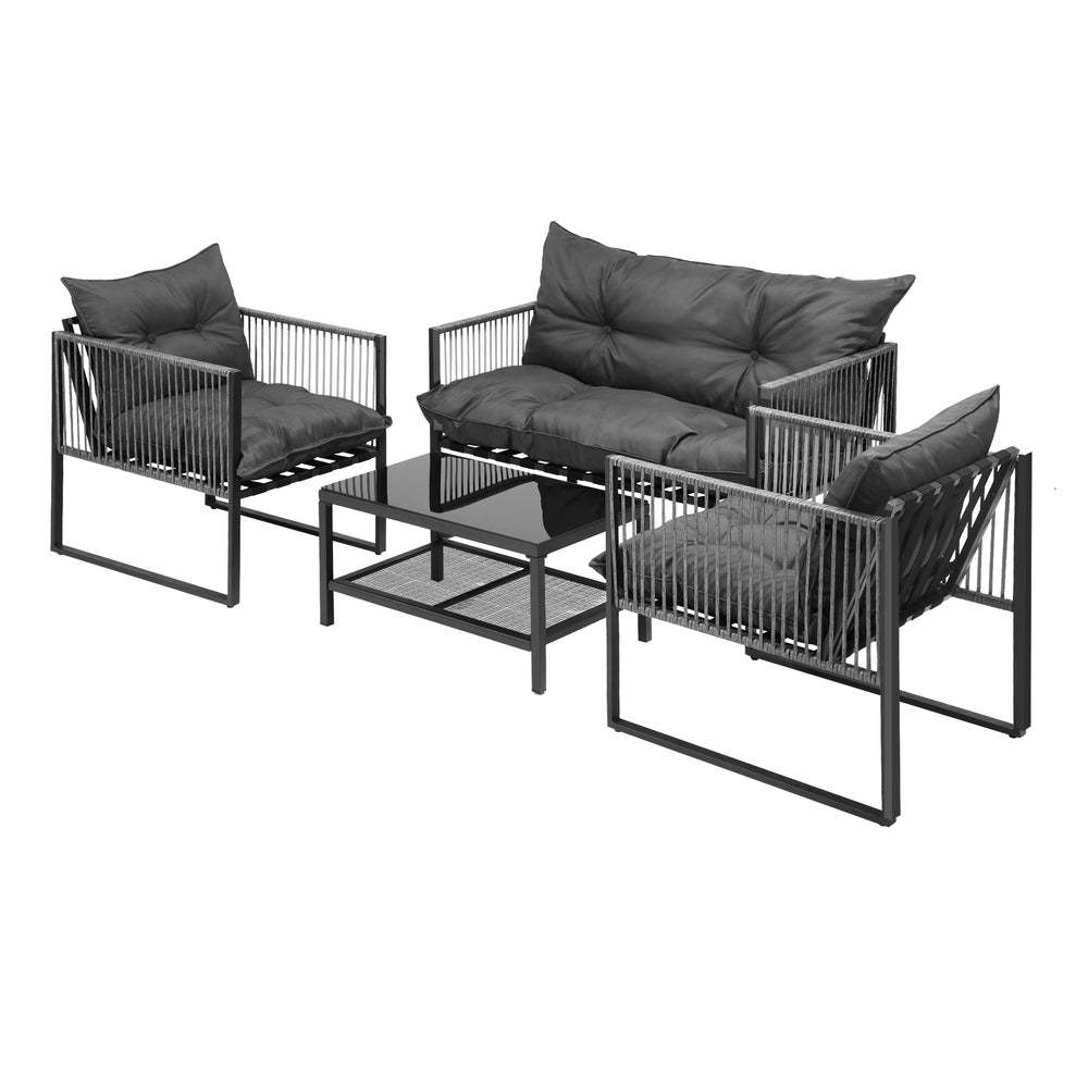 Livsip 4 Piece Outdoor Furniture Setting Grey-Outdoor Patio Set-PEROZ Accessories