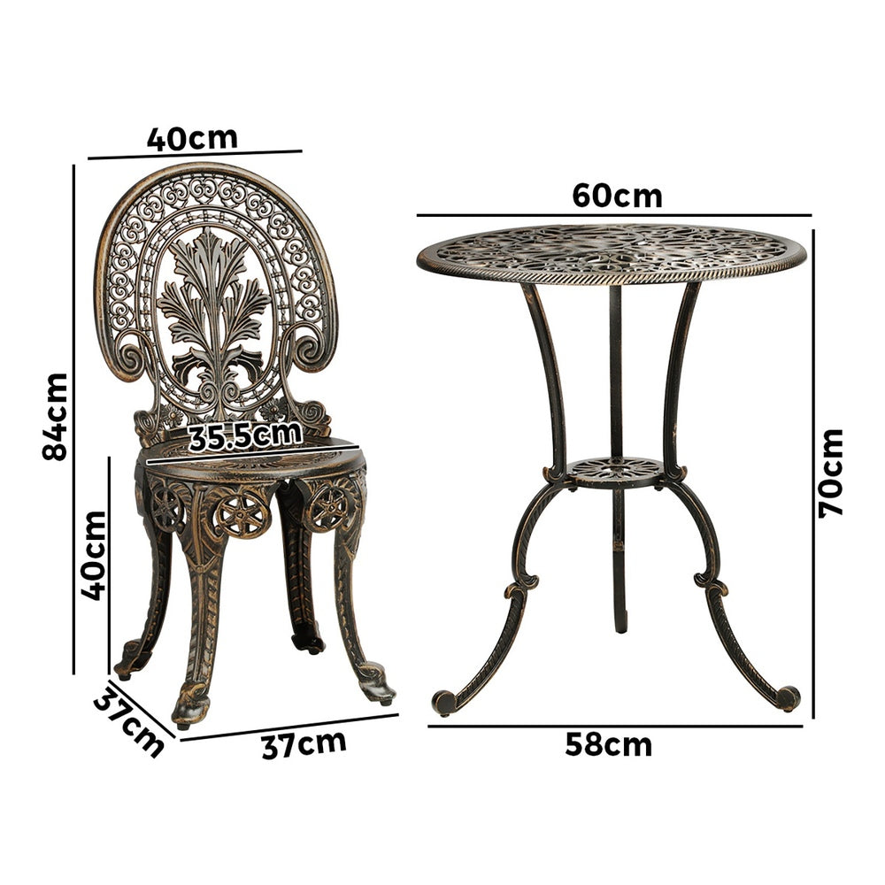 Livsip Outdoor Furniture Bistro Set 3pcs Chair Table Cast Aluminium Patio Garden-Outdoor Patio Sets-PEROZ Accessories