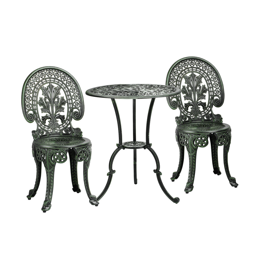 Livsip Bistro Setting Outdoor Cast Aluminium Table Chair Garden Furniture 3Piece-Outdoor Patio Sets-PEROZ Accessories