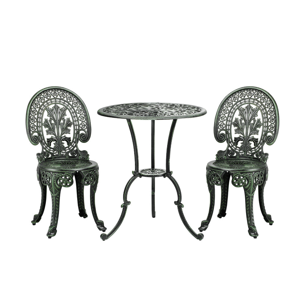 Livsip Bistro Setting Outdoor Cast Aluminium Table Chair Garden Furniture 3Piece-Outdoor Patio Sets-PEROZ Accessories