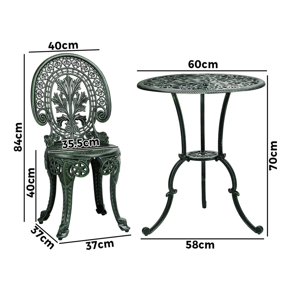 Livsip Bistro Setting Outdoor Cast Aluminium Table Chair Garden Furniture 3Piece-Outdoor Patio Sets-PEROZ Accessories
