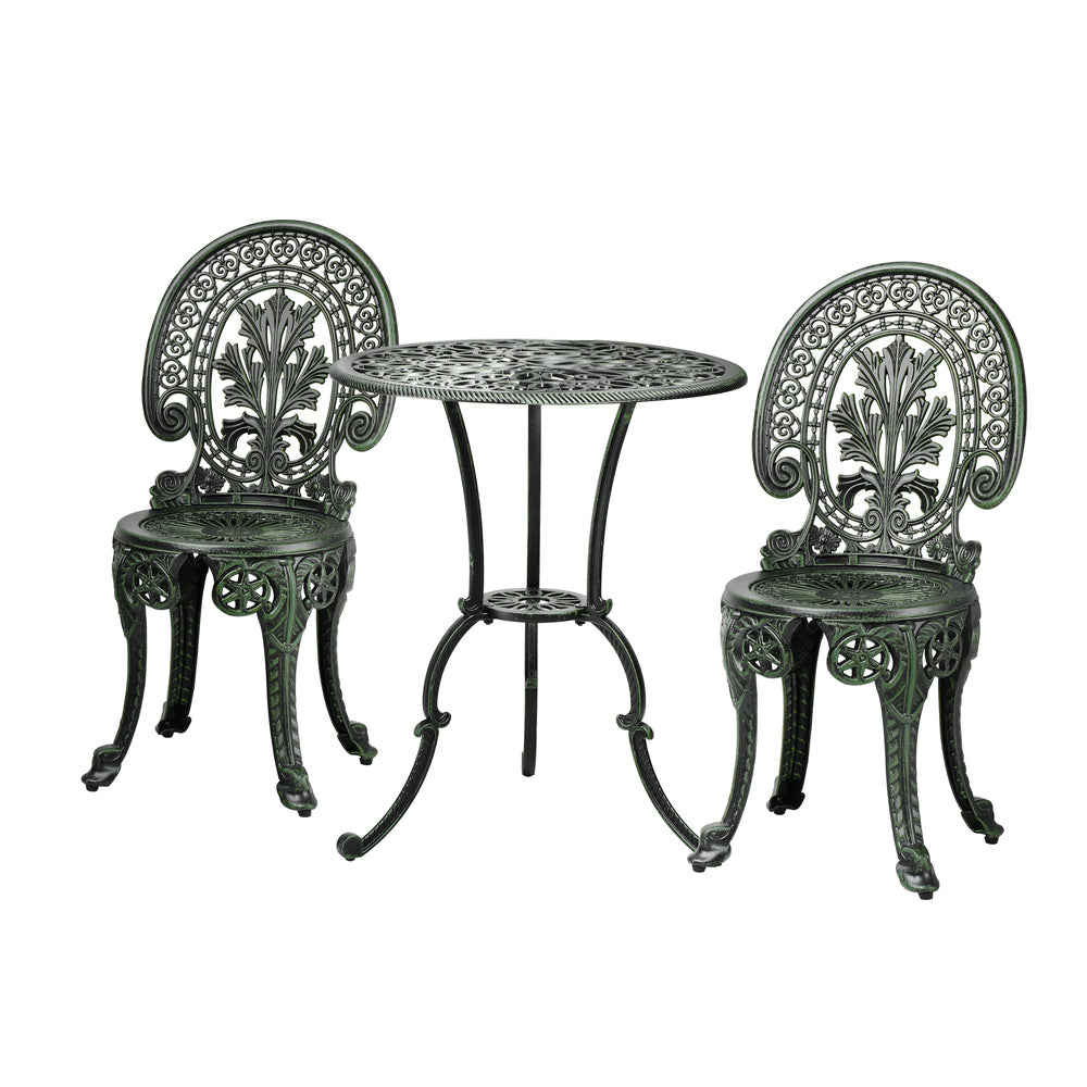 Livsip Bistro Setting Outdoor Cast Aluminium Table Chair Garden Furniture 3Piece-Outdoor Patio Sets-PEROZ Accessories