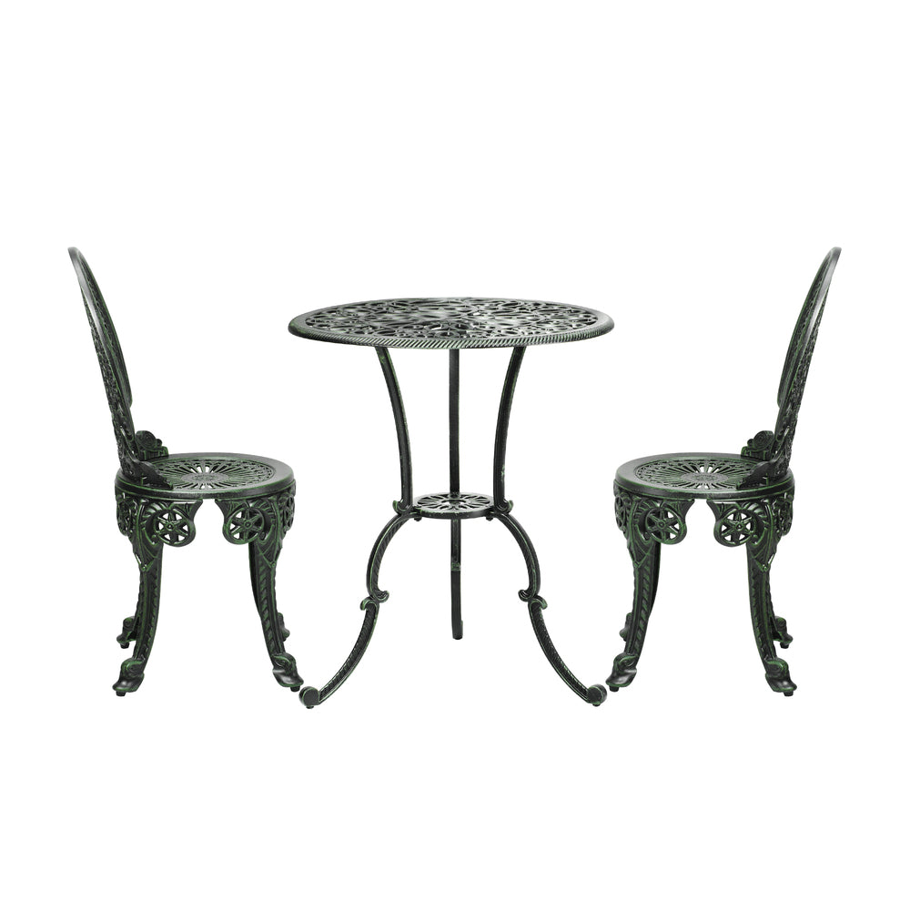 Livsip Bistro Setting Outdoor Cast Aluminium Table Chair Garden Furniture 3Piece-Outdoor Patio Sets-PEROZ Accessories