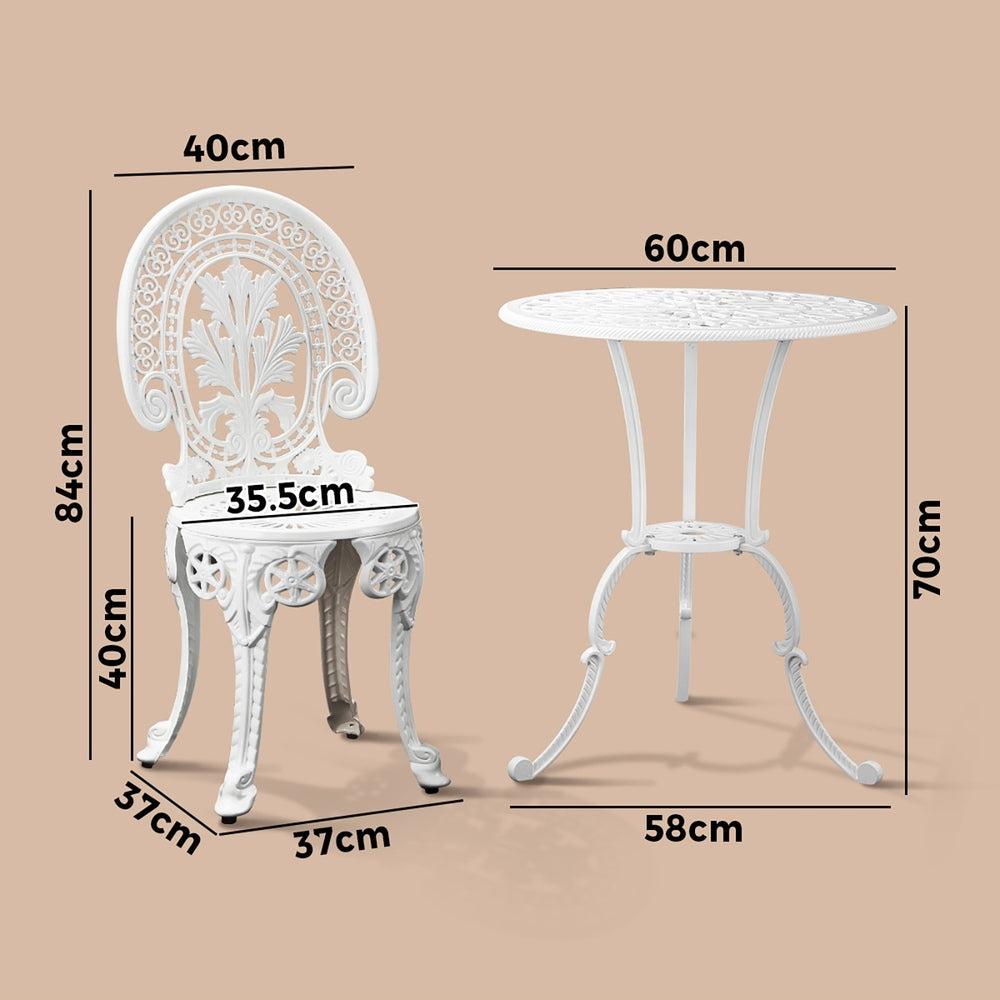 Livsip Outdoor Bistro Setting Cast Aluminium Table and Chair 3PCS Patio Set-Outdoor Patio Sets-PEROZ Accessories