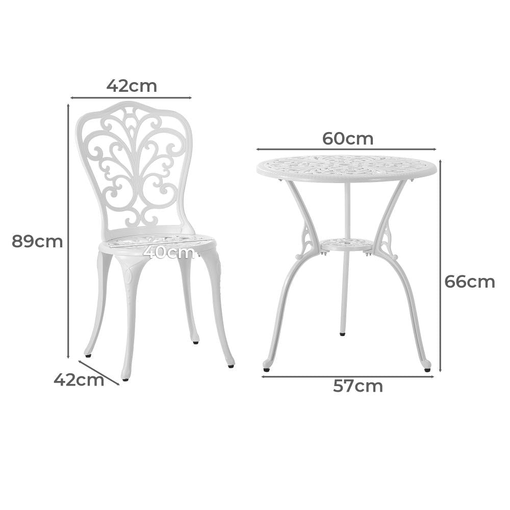 Livsip Bistro Outdoor Setting Chairs Table Patio Dining 3PCS Set Cast Aluminium-Outdoor Patio Sets-PEROZ Accessories