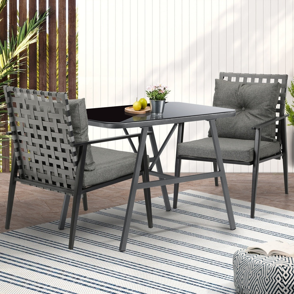 Livsip 2 Seater Outdoor Dining Set with Table Grey & Black-Outdoor Dining Set-PEROZ Accessories