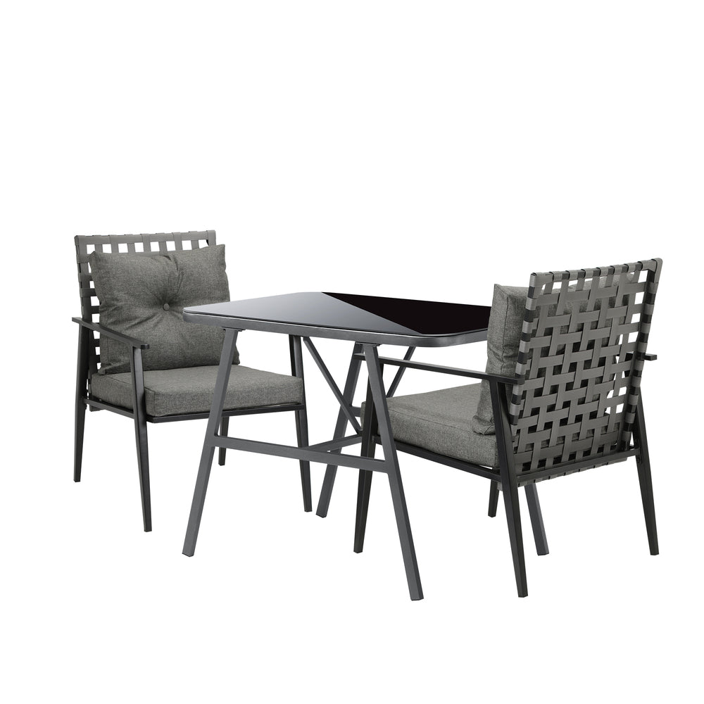 Livsip 2 Seater Outdoor Dining Set with Table Grey & Black-Outdoor Dining Set-PEROZ Accessories