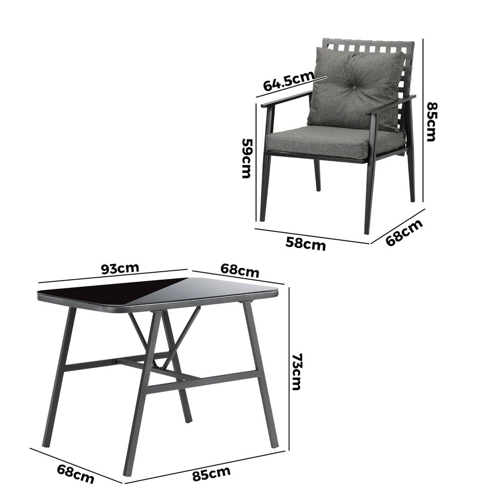 Livsip 2 Seater Outdoor Dining Set with Table Grey & Black-Outdoor Dining Set-PEROZ Accessories