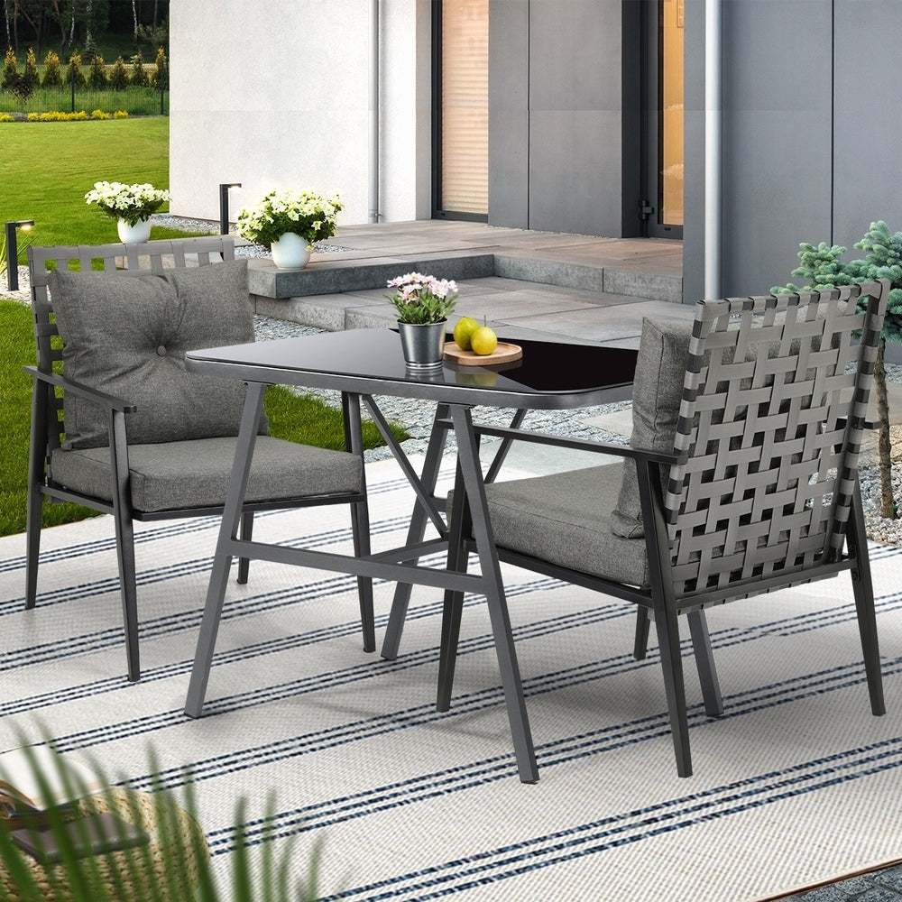 Livsip 2 Seater Outdoor Dining Set with Table Grey & Black-Outdoor Dining Set-PEROZ Accessories