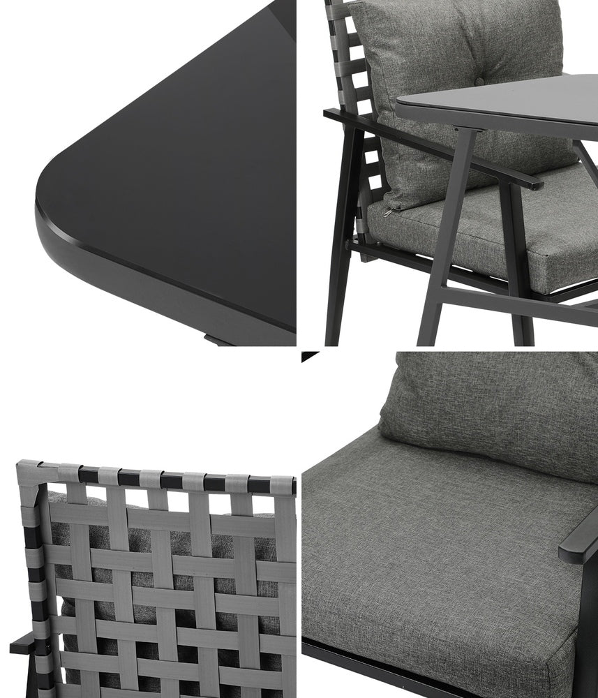Livsip 2 Seater Outdoor Dining Set with Table Grey & Black-Outdoor Dining Set-PEROZ Accessories