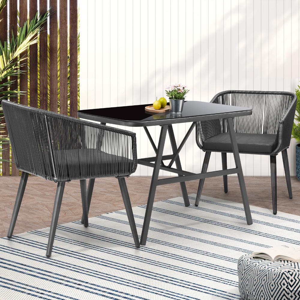 Livsip Outdoor Dining Setting 3 Piece Lounge Patio Furniture Table Chairs Set-Outdoor Patio Sets-PEROZ Accessories